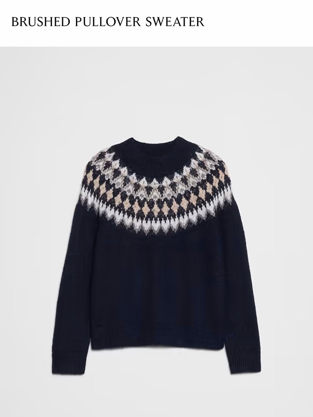 Banana Republic Brushed Pullover Sweater - Navy with Fair Isle Yoke